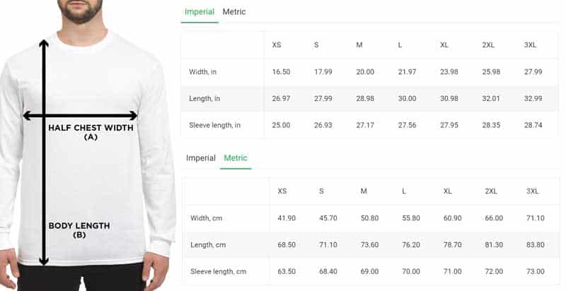 Long Sleeve Tee Size Guide 1
