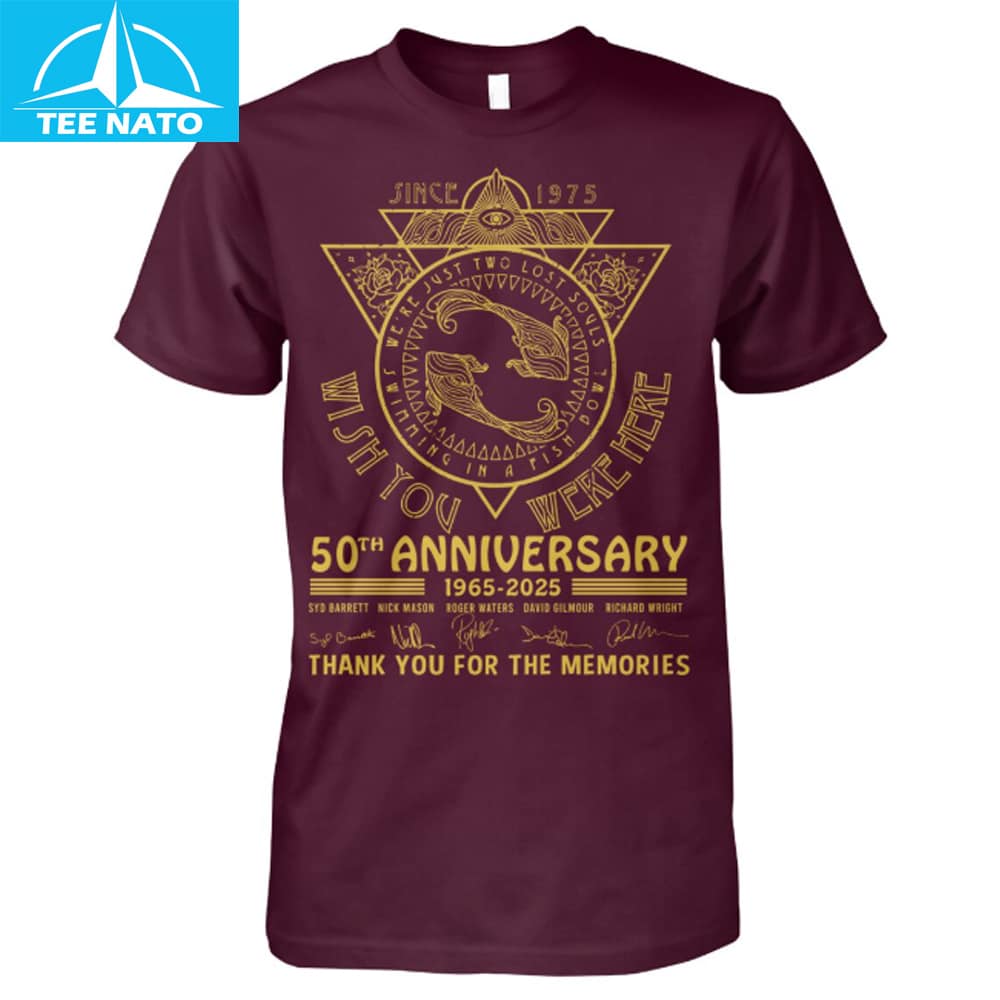 Close-up of the Wish You Were Here shirt design