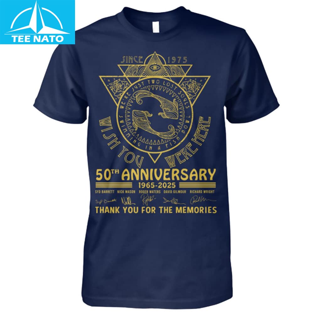Model wearing the Wish You Were Here Anniversary Shirt