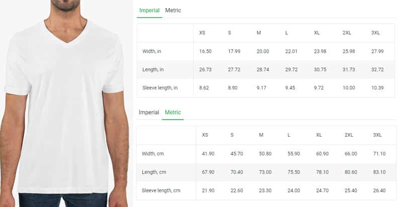 v neck sizeguide